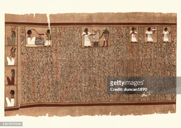 illustrations, cliparts, dessins animés et icônes de papyrus égyptien antique, anis faisant l’offrande à anubis - anubis