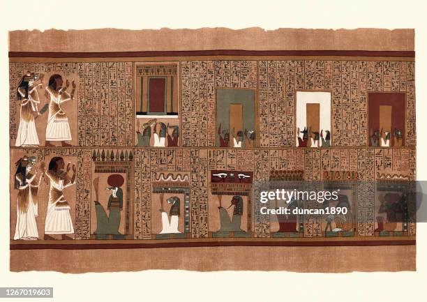 ilustraciones, imágenes clip art, dibujos animados e iconos de stock de antiguo papiro egipcio de ani, siete puertas llamadas arit - egito