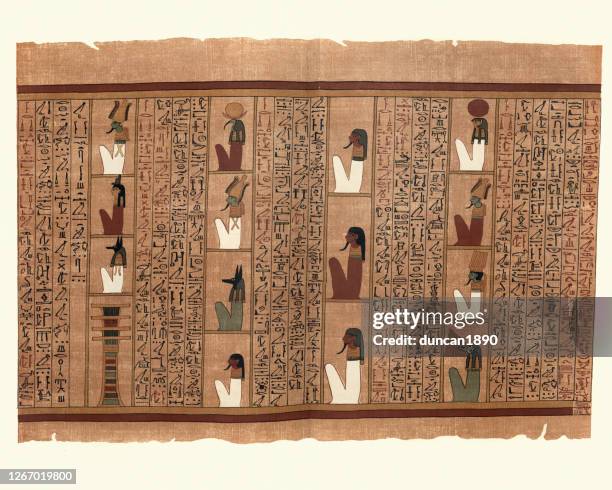 ancient egyptian papyrus of ani, fifteen powers of localities - ancient egyptian stock illustrations