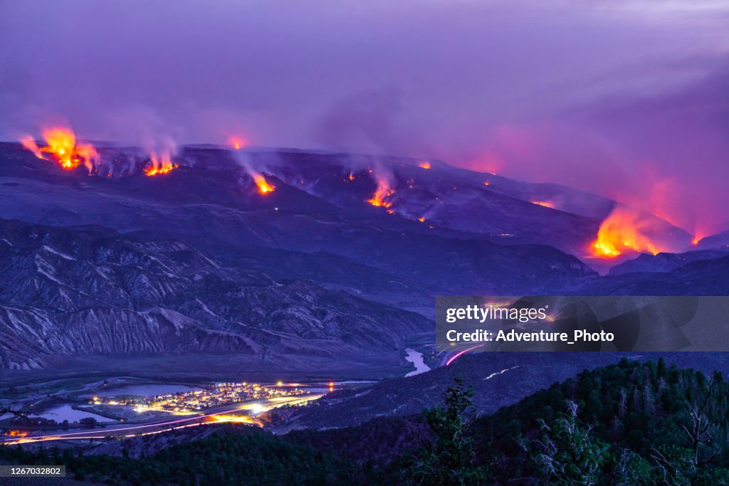Forest Fire Raging Wildfire at Night