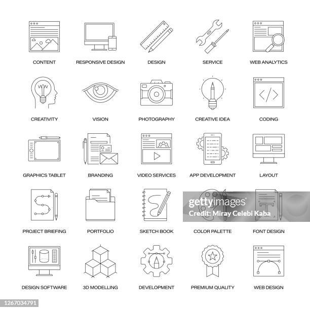 website thin line icon set - web designer logo stock illustrations