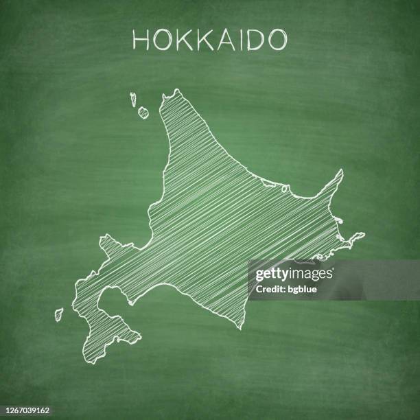 ilustrações, clipart, desenhos animados e ícones de mapa de hokkaido desenhado em lousa - quadro negro - hokkaido