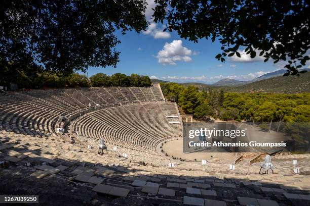 The Ancient Theatre of Epidaurus on August 08, 2020 in Epidaurus,, Greece. The ancient theatre of Epidaurus was constructed at the end of the 4th...