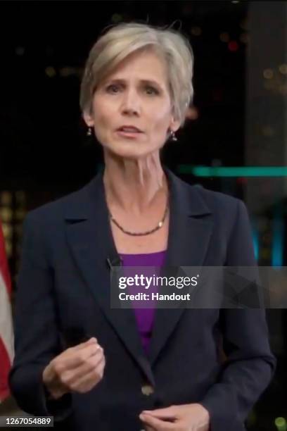 In this screenshot from the DNCC’s livestream of the 2020 Democratic National Convention, Former Acting Attorney General Sally Yates addresses the...