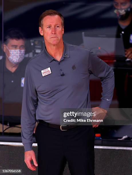 Terry Stotts of the Portland Trail Blazers during the first quarter against the Los Angeles Lakers in Game One of the Western Conference First Round...