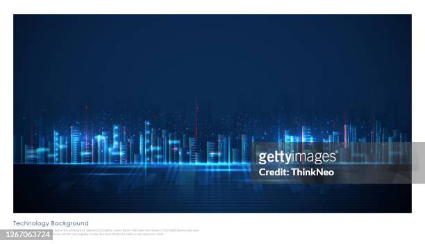 futuristic blue smart city background - computer graphic stock illustrations