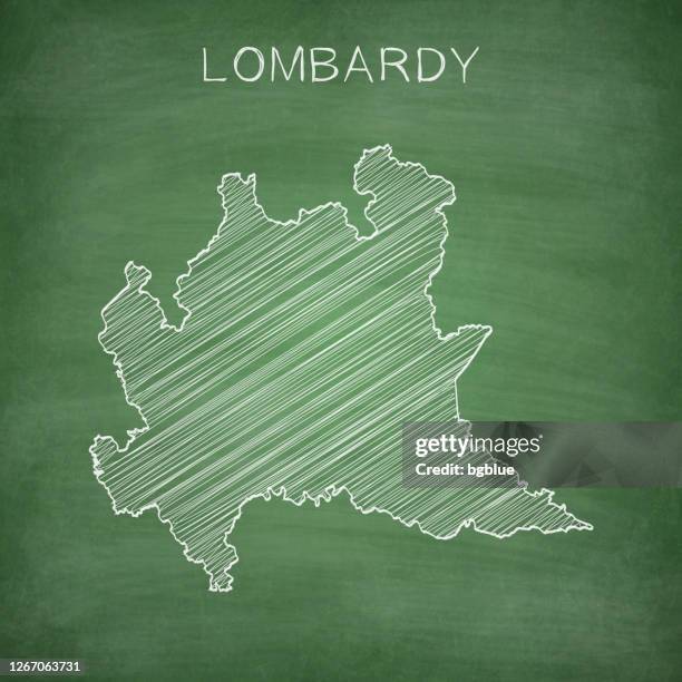 lombardy map drawn on chalkboard - blackboard - school bulletin board stock illustrations
