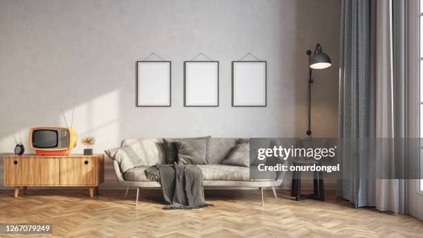 retro style in the living room. - floor lamp stock pictures, royalty-free photos & images