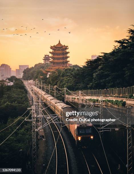 yellow crane tower  in  wuhan - wuhan stock pictures, royalty-free photos & images