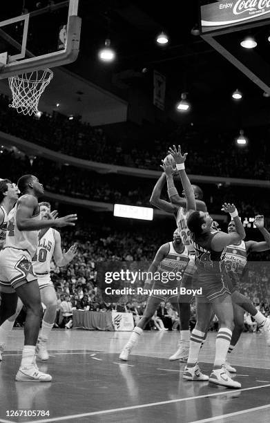 Chicago Bulls guard Michael Jordan drives to the basket during a game against the Washington Bullets at Chicago Stadium in Chicago, Illinois in...