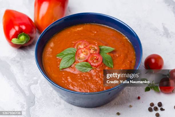 homemade gazpacho with vegetables. light background. - gazpacho stock pictures, royalty-free photos & images