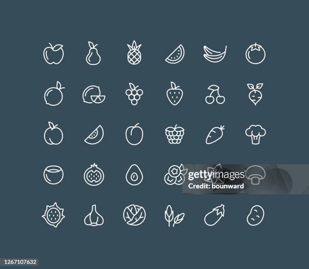 fruit & vegetables line icons editable stroke - raspberry stock illustrations