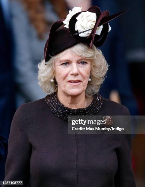 Camilla, Duchess of Cornwall attends a service of thanksgiving to celebrate Queen Elizabeth II's and Prince Philip, Duke of Edinburgh's Diamond...