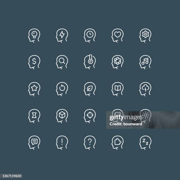 menschliche gehirn prozess linie symbole editierbaren strich - gehirn icon stock-grafiken, -clipart, -cartoons und -symbole