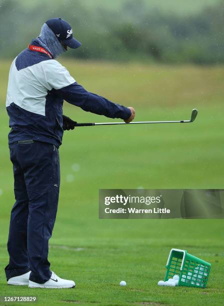 Dean Bermester of South Africa practices ahead of the Wales Open at the Celtic Manor Resort on August 19, 2020 in Newport, Wales.