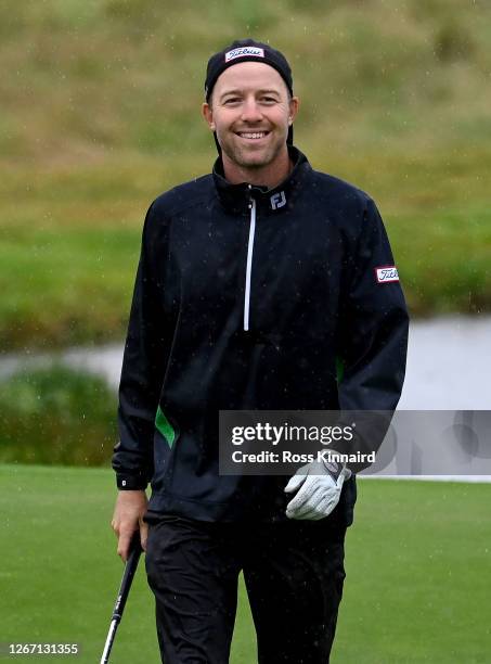 Phillip Eriksson of Sweden on the 18th hole during a practice round prior to the Wales Open at the Celtic Manor Resort on August 19, 2020 in Newport,...