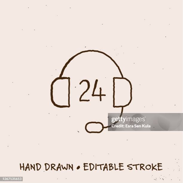 hand drawn headset icon with editable stroke - switchboard operator stock illustrations