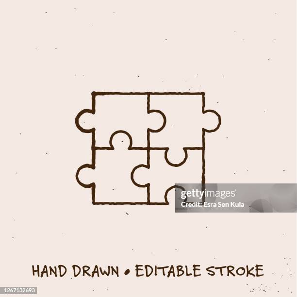 hand drawn puzzle icon with editable stroke - jigsaw puzzle stock illustrations