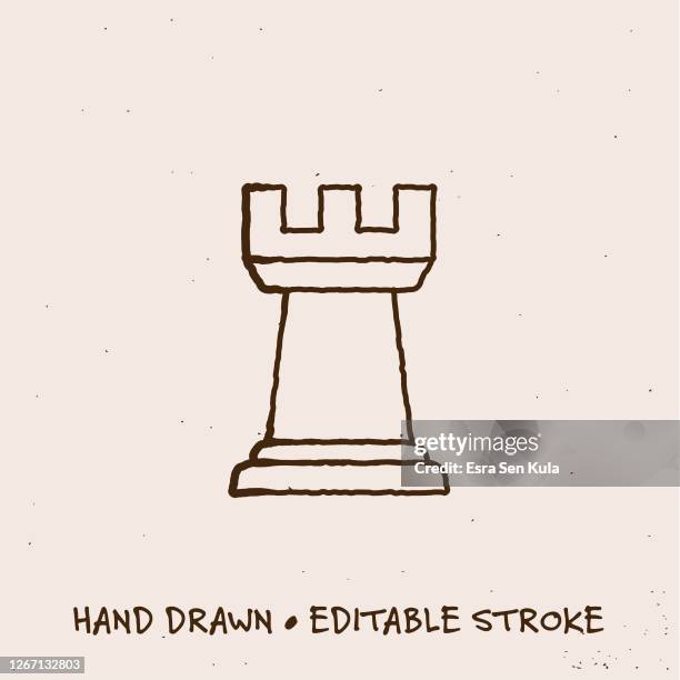 hand drawn rook icon with editable stroke - castle tower stock illustrations