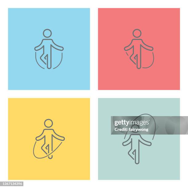 jump rope icons - runner stretching stock illustrations
