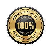 100% satisfaction guaranteed premium quality badge black and gold glossy metallic luxury logo