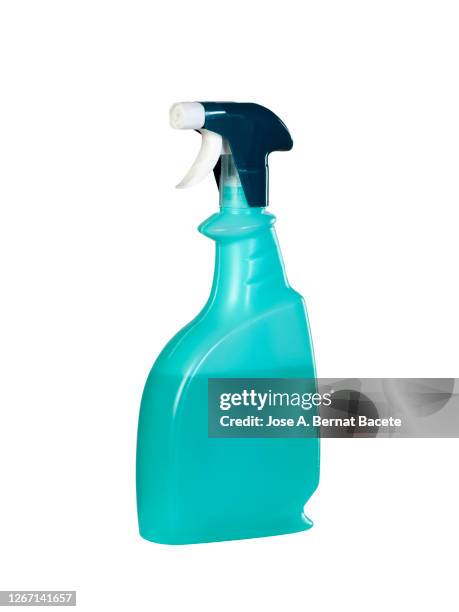 close-up of spray bottle with cleaning or disinfectant fluid on a white background. - sprühflasche freisteller stock-fotos und bilder