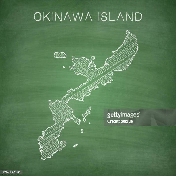 okinawa island map drawn on chalkboard - blackboard - okinawa prefecture stock illustrations