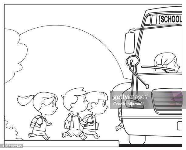 black and white, school bus. back to school - student driver stock illustrations