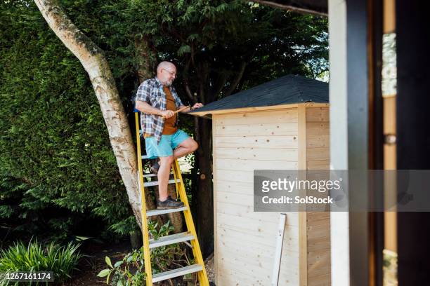 fixing the roof - shed stock pictures, royalty-free photos & images