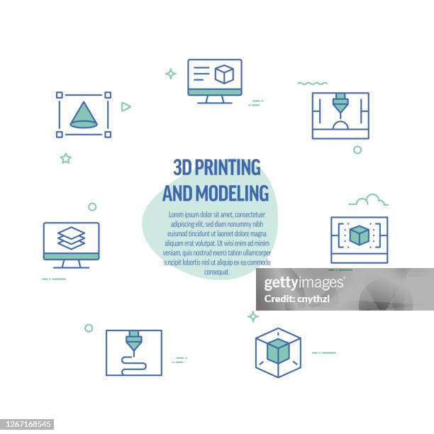3d printing technology related line icons. modern line style design elements. - virtual reality construction stock illustrations