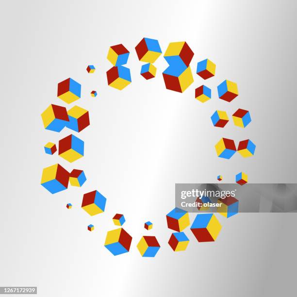 cubes orbiting copy space. random orientation. - small circle pattern background stock illustrations