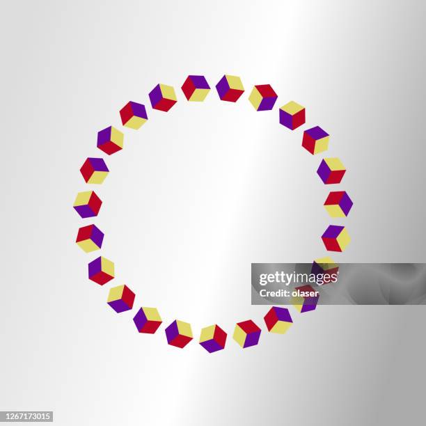 cubes orbiting copy space. random orientation. - small circle pattern background stock illustrations