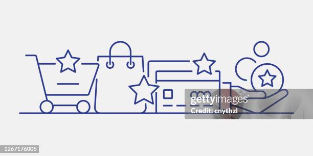 treueprogramm verwandte web-banner-linienstil. moderne lineare design vektor-illustration für web-banner, website-header usw. - prämienkarte stock-grafiken, -clipart, -cartoons und -symbole