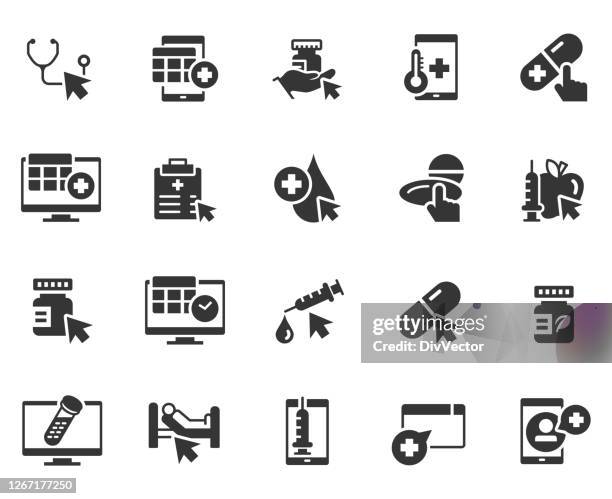 online-ärztliche beratung icon-set - gesundheitstechnik stock-grafiken, -clipart, -cartoons und -symbole