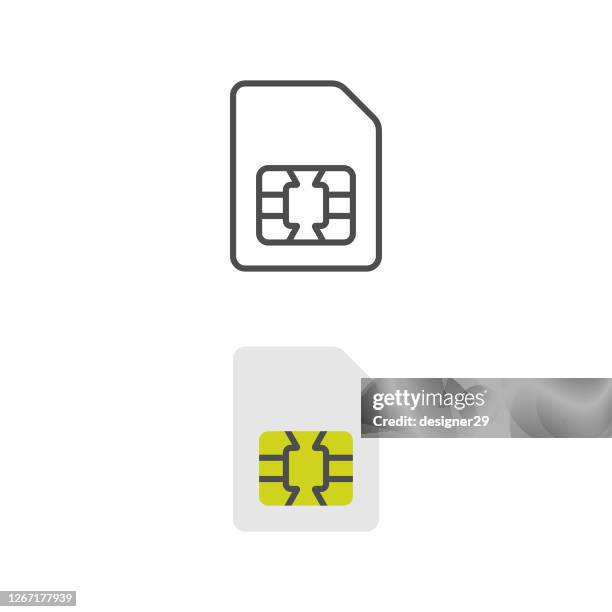 ilustraciones, imágenes clip art, dibujos animados e iconos de stock de sim card icon flat design. - chip componente de ordenador