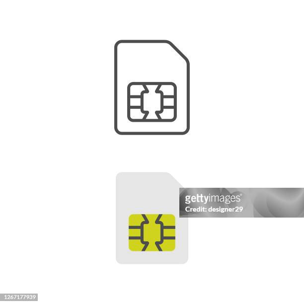 illustrazioni stock, clip art, cartoni animati e icone di tendenza di icona sim card design piatto. - chip del computer