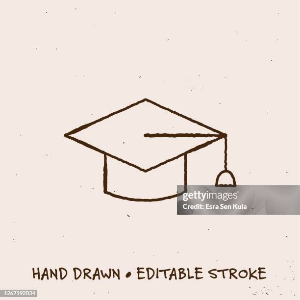 hand drawn graduation cap icon with editable stroke - elementary school library stock illustrations