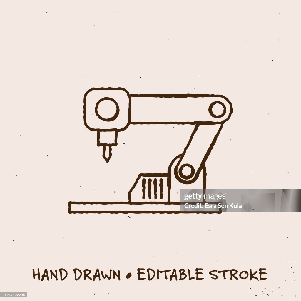 Hand Drawn Robotic Arm Icon with Editable Stroke