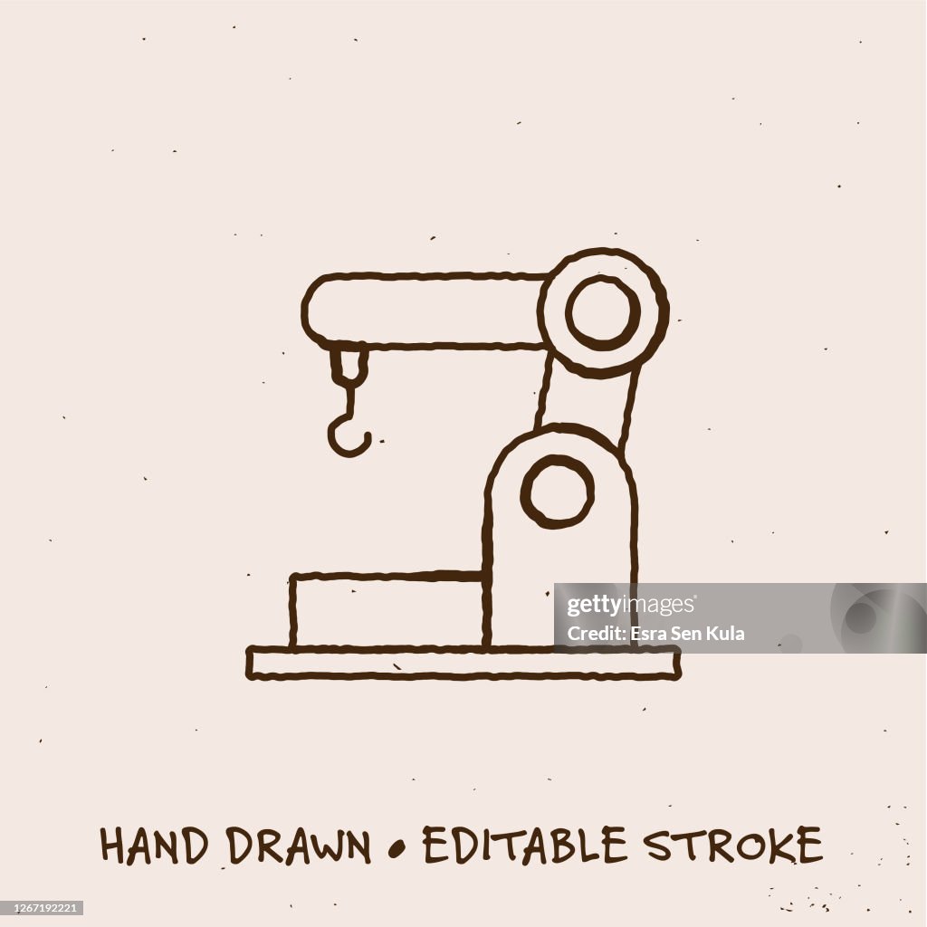 Hand Drawn Robotic Arm Icon with Editable Stroke