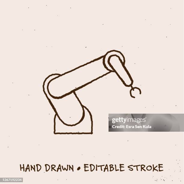 hand drawn robotic arm icon with editable stroke - warehouse robots stock illustrations