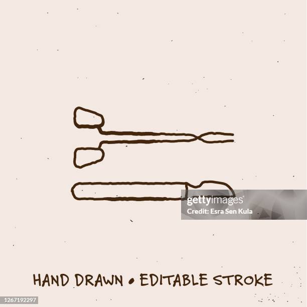 hand drawn lancet and scissors icon with editable stroke - surgery scissors icon stock illustrations