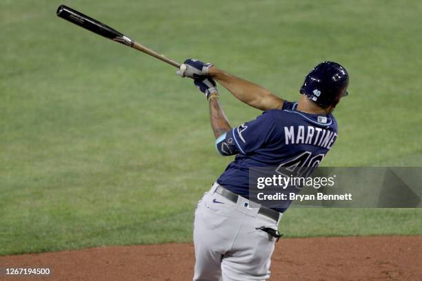 Jose Martinez of the Tampa Bay Rays swings during the sixth inning of an MLB game against the Toronto Blue Jays at Sahlen Field on August 14, 2020 in...