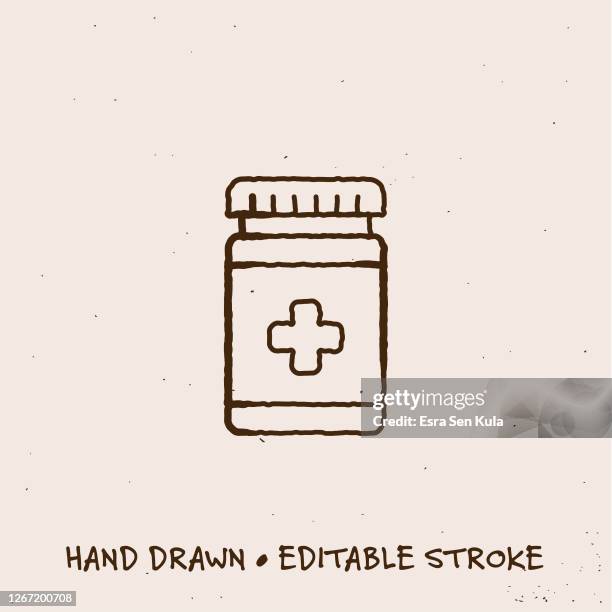 hand drawn pill bottle icon with editable stroke - ui kit vector stock illustrations
