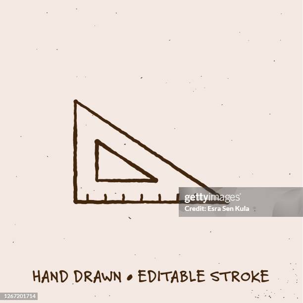 hand drawn triangle ruler icon with editable stroke - triangle ruler stock illustrations