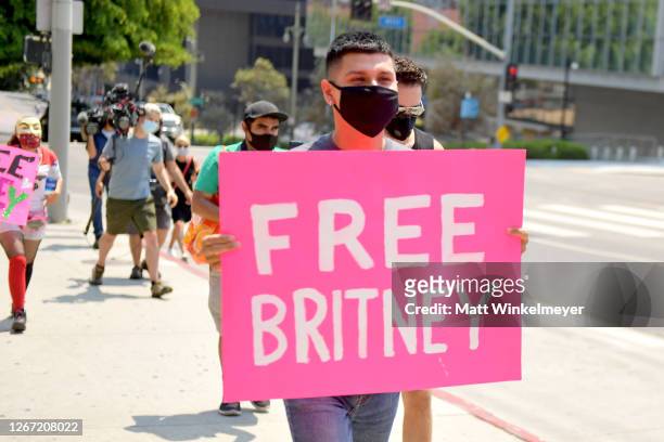 Supporters of Britney Spears gather outside a courthouse in downtown for a #FreeBritney protest as a hearing regarding Spears' conservatorship is in...