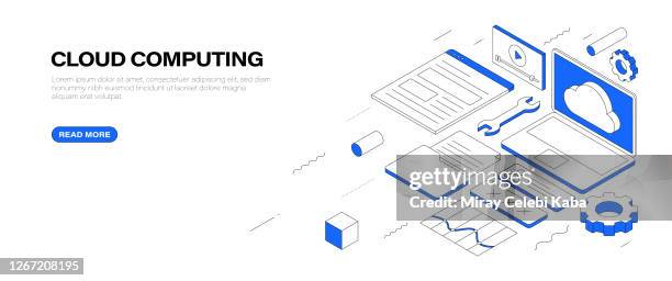 cloud computing isometric banner design - cloud computing isometric stock illustrations