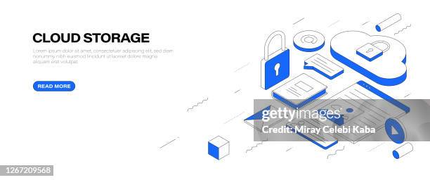 cloud storage isometric banner design - application security abstract stock illustrations