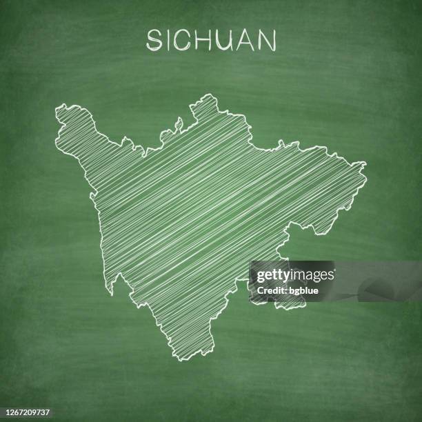 sichuan map drawn on chalkboard - blackboard - chengdu stock illustrations