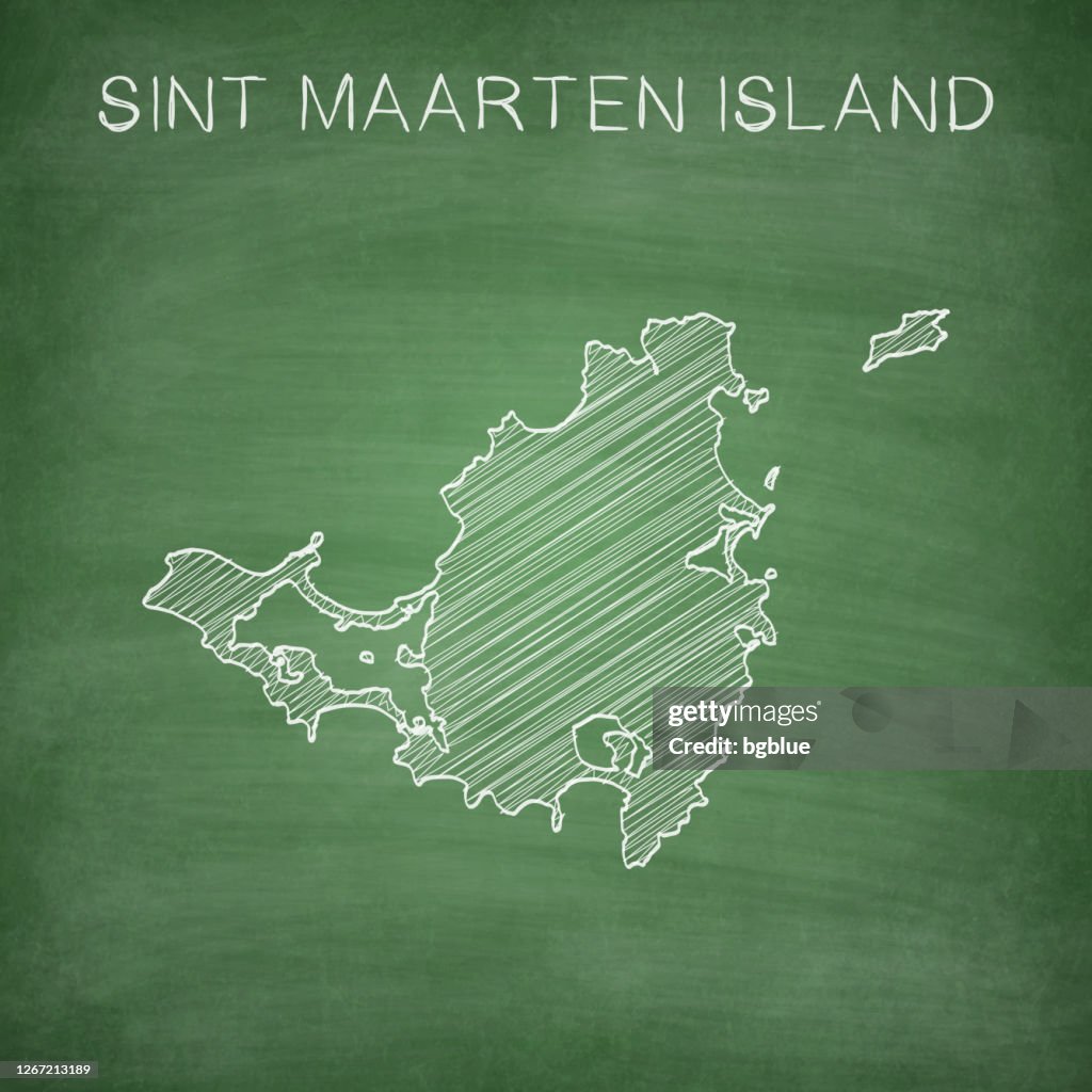 Sint Maarten Island map drawn on chalkboard - Blackboard