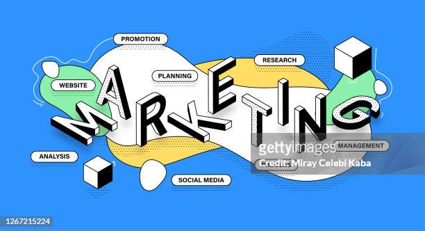 marketing isometric banner design - social media marketing stock illustrations
